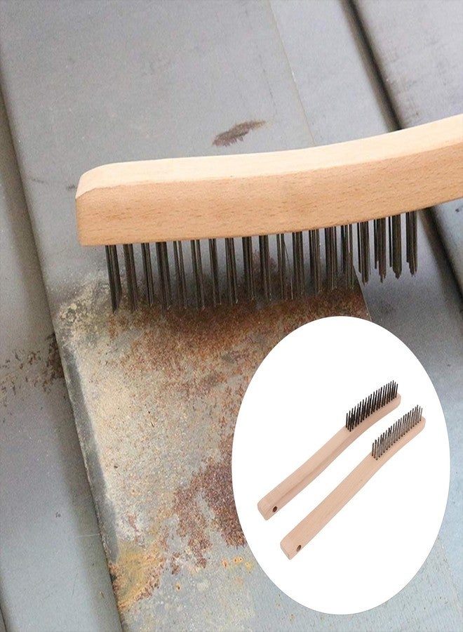 CNBTR 2 Pieces Carbon Steel and Stainless Steel Wire Brush w/ 14" Curved Wood Handle - Image 5