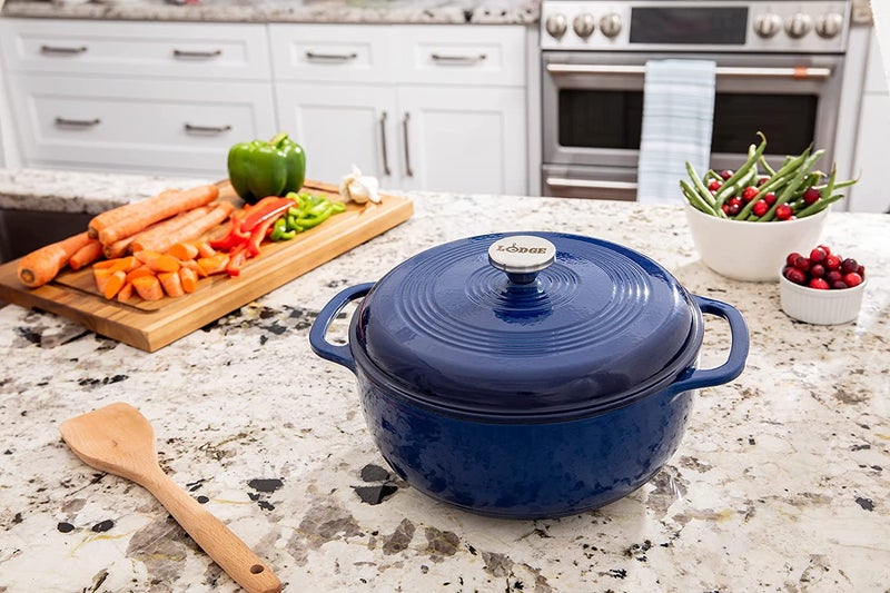 Lodge Essential Enamel Cast Iron Dutch Oven with Lid - Oven-Safe Enamel Cookware up to 500Â° F - Heat-Retaining Braising & Roasting Pot - Non-Toxic Cookware - 7.5 Quart, Indigo - Image 2