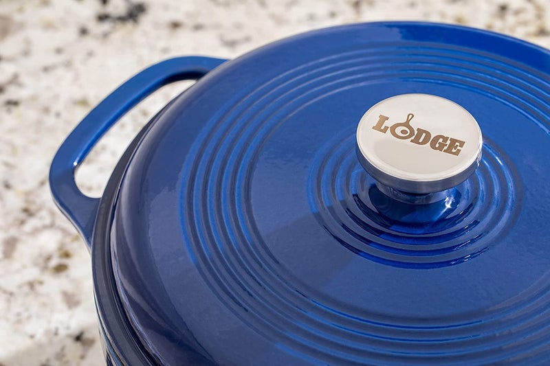 Lodge Essential Enamel Cast Iron Dutch Oven with Lid - Oven-Safe Enamel Cookware up to 500Â° F - Heat-Retaining Braising & Roasting Pot - Non-Toxic Cookware - 7.5 Quart, Indigo - Image 4