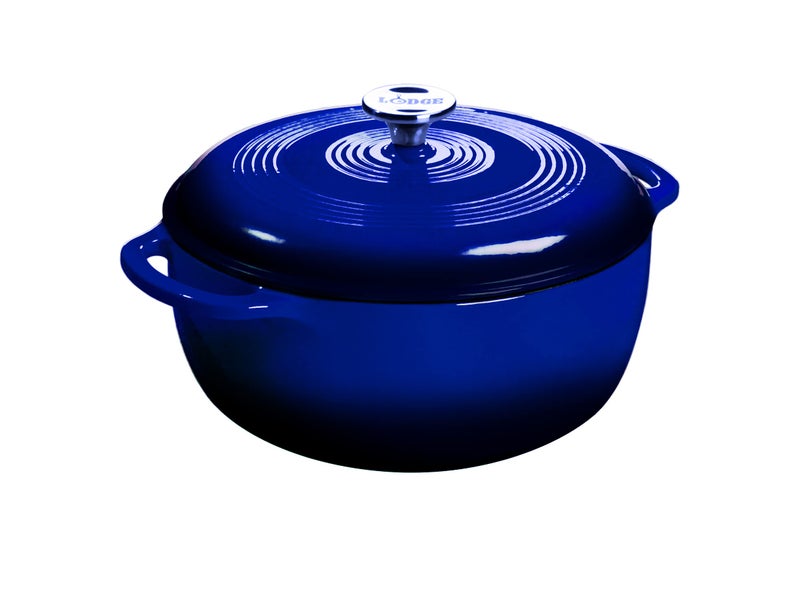 Lodge Essential Enamel Cast Iron Dutch Oven with Lid - Oven-Safe Enamel Cookware up to 500Â° F - Heat-Retaining Braising & Roasting Pot - Non-Toxic Cookware - 7.5 Quart, Indigo - Image 1