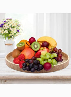 Mash Round Bamboo Tray 12 Inch Beige Color, Eco-Friendly Natural Solid Wooden Tea Food Serving Steak Plate Trays For Serving Drinks In Hotels Restaurants Coffee Shops Kitchen Office Server 30Cm Wood  - Image 2