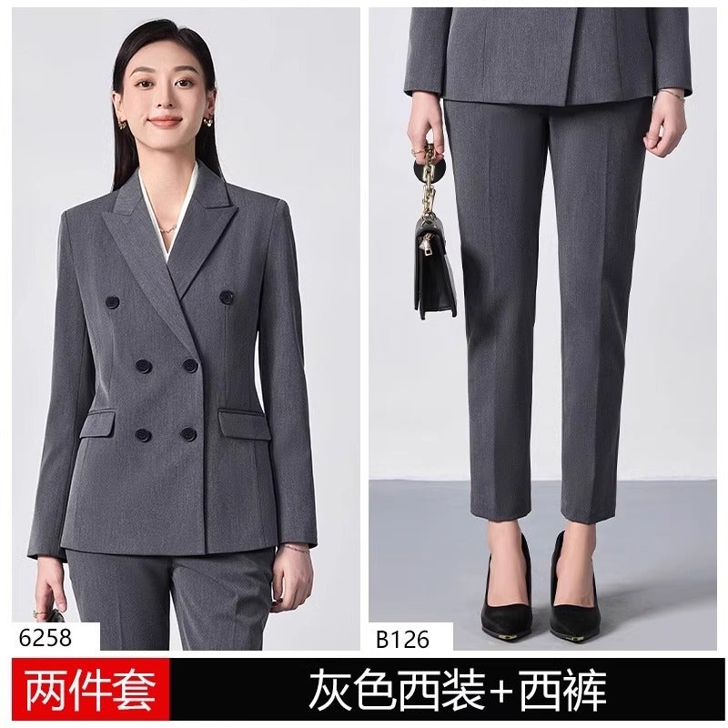 Suit suit Womens Business Wear Temperament Commuter Civil Servants Dress Interview Clothing Spring and Autumn Work Clothes Suit Jacket Gray suit + trousers 