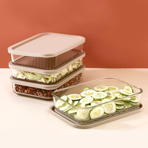 ATTRO Glassox Storeit Borosilicate Glass Storage Containers – 1200ml, Set of 4, Transparent & Stackable with PE Lids, Microwave, Fridge & Dishwasher Safe, Ideal for Kitchen & Leftovers- Ivory - Image 1