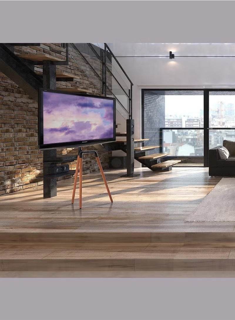 XiuWoo Easel TV Stand for 45-65 Inch Screens, Portable Swivel Tripod TV Stand with Wooden Tray, Height Adjustable, Concealed Cable Management, Max Load 40Kg - Image 3