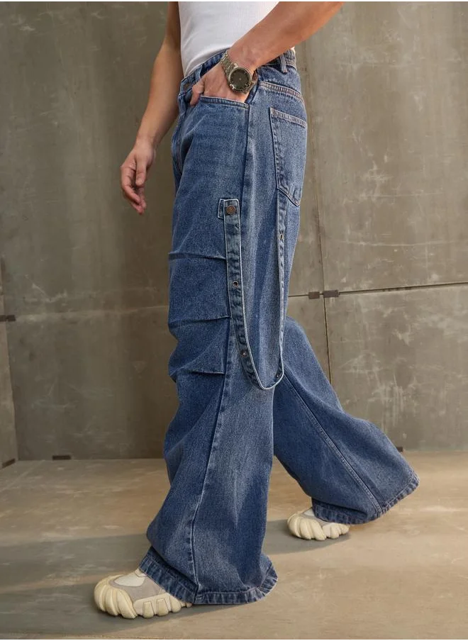 SASSAFRAS Sassafras Washed Knee Pleated Wide Leg Jeans