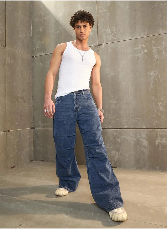 SASSAFRAS Sassafras Washed Knee Pleated Wide Leg Jeans