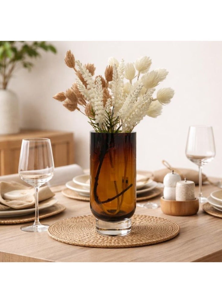 Modern Glass Vase 32cm with Flowers - Gold Brown Home Decor - Luxury Cylinder Design - Image 1