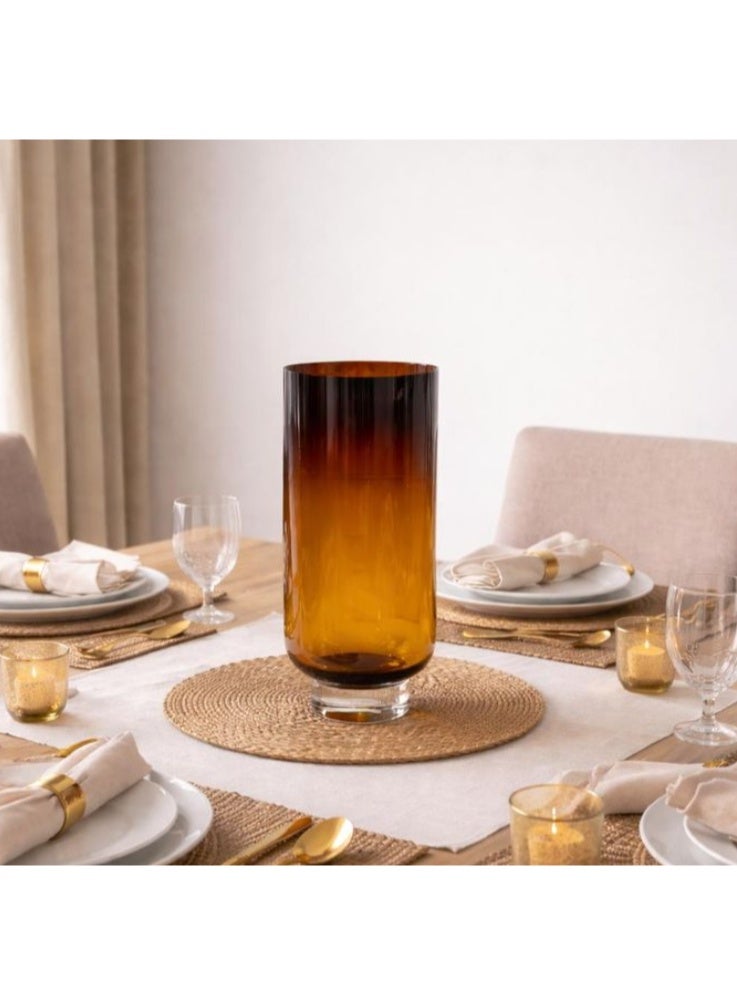 Modern Glass Vase 32cm with Flowers - Gold Brown Home Decor - Luxury Cylinder Design - Image 2
