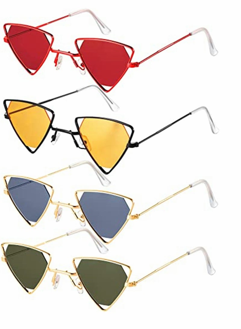 KASTWAVE Sunglasses, Trendy Punk, Triangular Cutout, Fashion Metal, Vintage Retro, Classic Triangle Sunglasses Candy Color Cat-eye Glasses, for Adults, 4 Pairs - Image 1