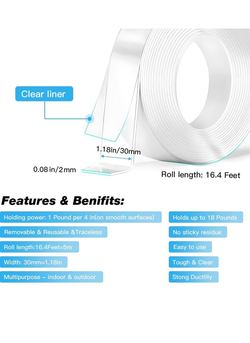 Gonice Sided Tape Heavy Duty, 16.4FT Double Sided Mounting Tape, Nano Tape, Clear Adhesive Tape for Wall Tape Sticky Poster Carpet Decor  - Image 2