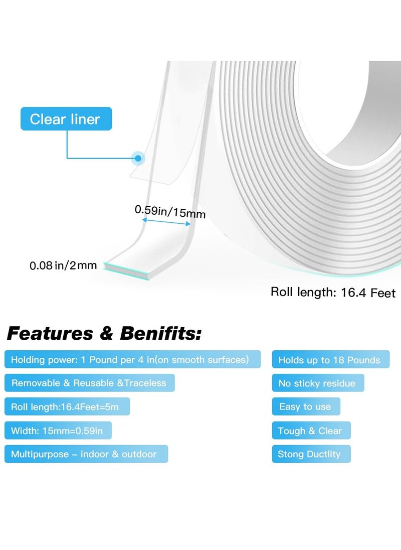 Gonice Sided Tape Heavy Duty, 16.4FT Double Sided Mounting Tape, Nano Tape, Clear Adhesive Tape for Wall Tape Sticky Poster Carpet Decor  - Image 3