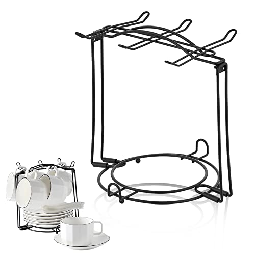 CHILDIKE Tea Cup Holder Coffee Cups and Saucers Display Stand Metal Foldable Storage Rack for Espresso and Cappuccino Cup Black - Image 1