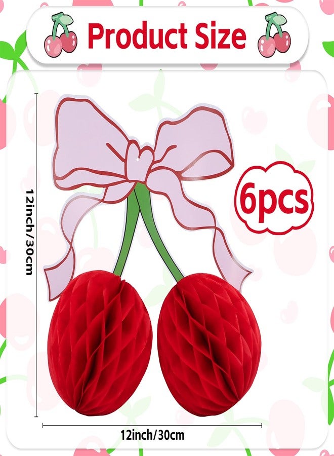 FujDun 6pcs Bow Cherry Birthday Party Decorations, Paper Honeycomb Cherry Table Centerpieces for Birthday Bridal Shower Baby Shower Bachelorette Engagement Wedding Party Supplies Home Decor - Image 2