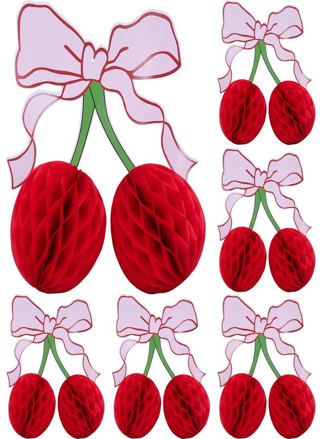 FujDun 6pcs Bow Cherry Birthday Party Decorations, Paper Honeycomb Cherry Table Centerpieces for Birthday Bridal Shower Baby Shower Bachelorette Engagement Wedding Party Supplies Home Decor - Image 1