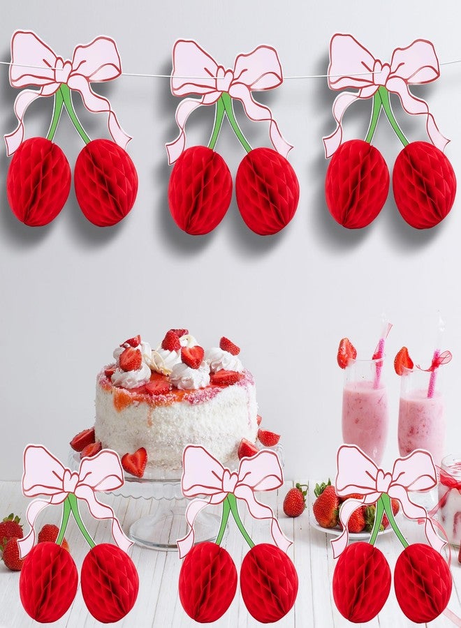 FujDun 6pcs Bow Cherry Birthday Party Decorations, Paper Honeycomb Cherry Table Centerpieces for Birthday Bridal Shower Baby Shower Bachelorette Engagement Wedding Party Supplies Home Decor - Image 3