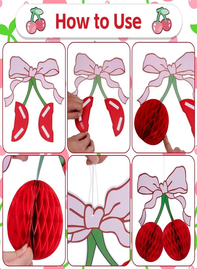 FujDun 6pcs Bow Cherry Birthday Party Decorations, Paper Honeycomb Cherry Table Centerpieces for Birthday Bridal Shower Baby Shower Bachelorette Engagement Wedding Party Supplies Home Decor - Image 5