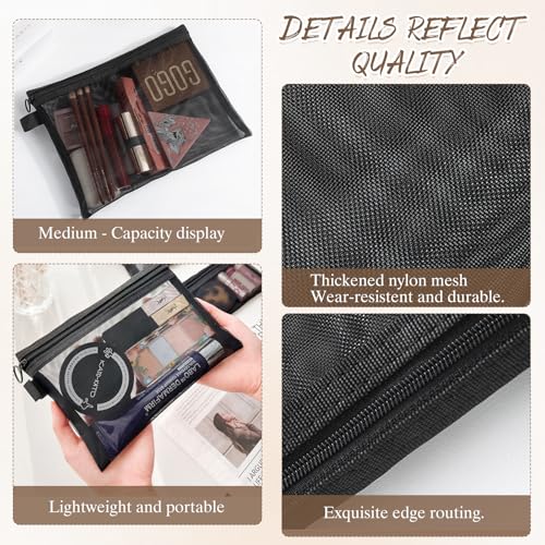 CoolShef 4 PCS Small Mesh Cosmetic Pouch with Zipper – Mini Net Travel Organizer Bags, Black Zipper Mesh Toiletry and Cosmetic Bags for Makeup, Keys, Coins, Accessories - Image 3