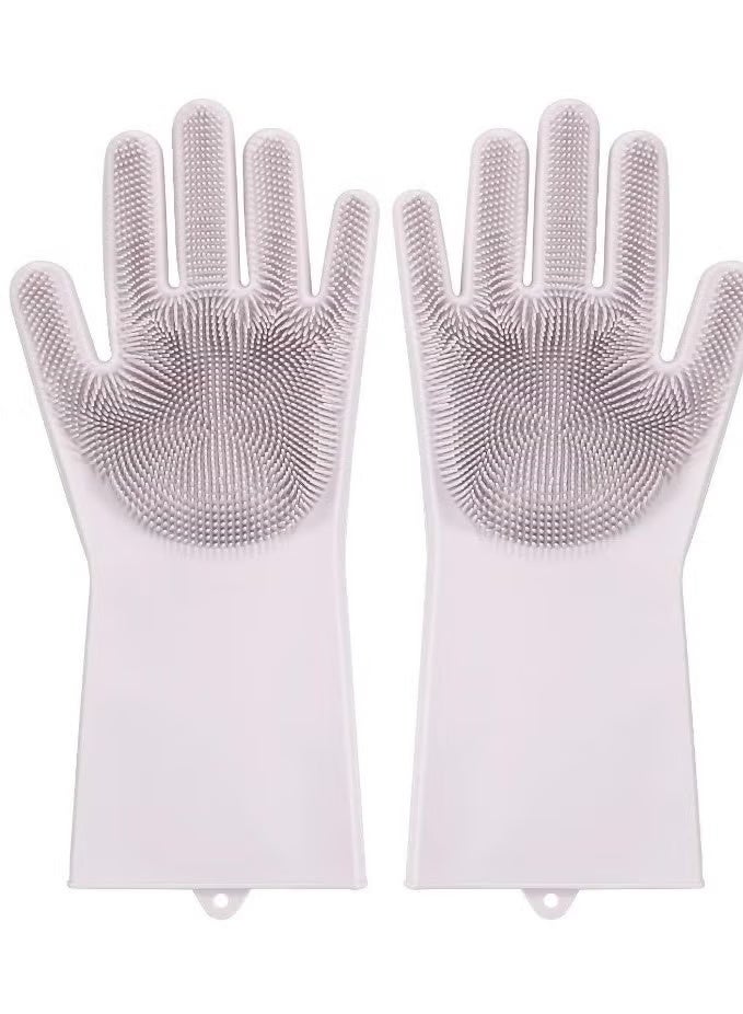 Silicone Gloves with Heat Resistant Brush for Cleaning Dishwashing Car - Reusable Silicone Dishwashing Gloves- 1 Pair (Multiple Colors) - Image 1