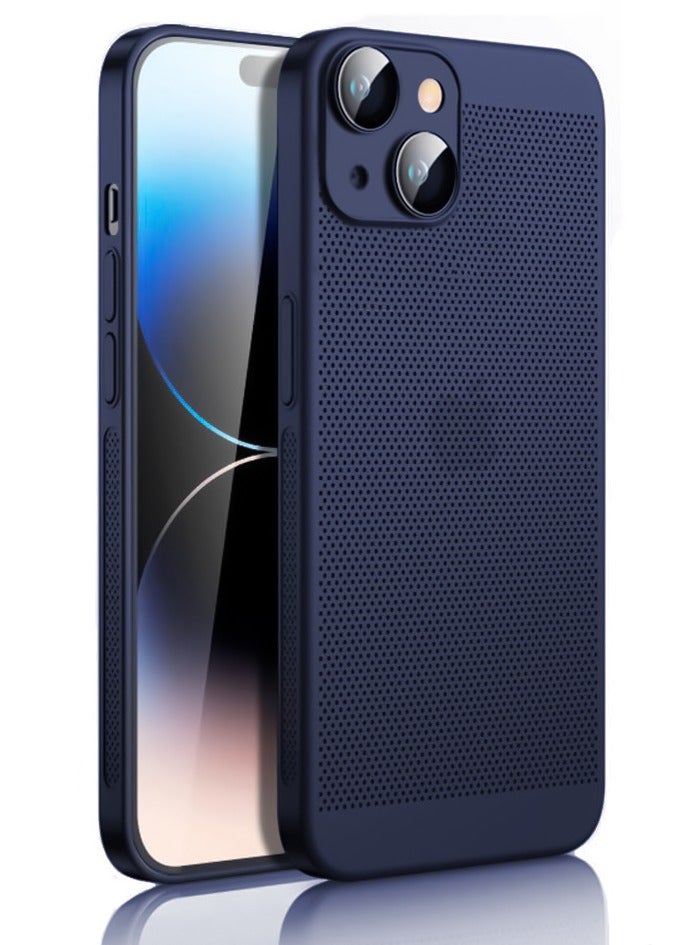 Heat Dissipation Case with Built in Camera Lens Protector Slim Fit Breathable Cooling Anti Fingerprint Hard PC Back ShockproofÂ Cover For Iphone 13 (Blue)