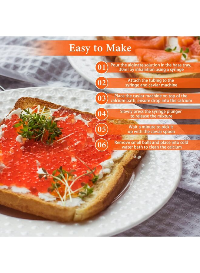 THE WHITE SHOP Caviar Maker Box, Spherification Dropper, Spherical Caviar Dispenser Rapid Popping Molecular Gastronomy Kit with Caviar Spoons, Suction Tray & Syringe - Image 3