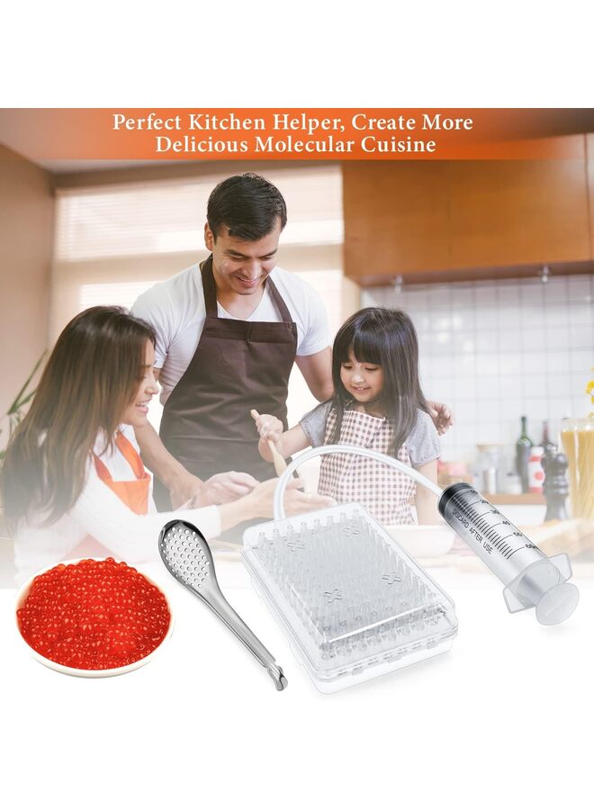THE WHITE SHOP Caviar Maker Box, Spherification Dropper, Spherical Caviar Dispenser Rapid Popping Molecular Gastronomy Kit with Caviar Spoons, Suction Tray & Syringe - Image 5