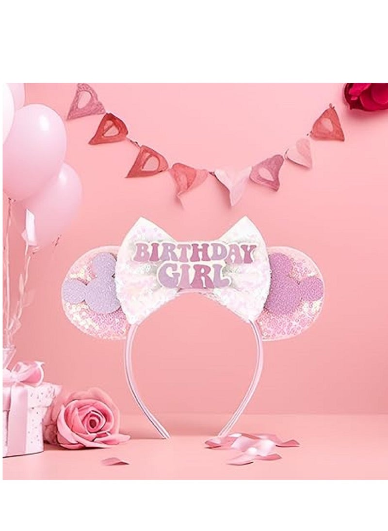 Generic Birthday Minnie Ears Headband  Birthday Party Crown Headband Glitter Crown For Girl  Birthday Party Supplies  Pink  - Image 2