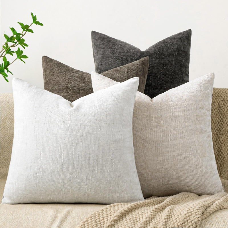 Cozoomy Set of 4 Soft Textured Decorative Throw Pillow Covers 18x18 Inch Cozy Farmhouse Cushion Cover Square Accent Pillow Cases for Bed Couch Sofa Living Room Neutral