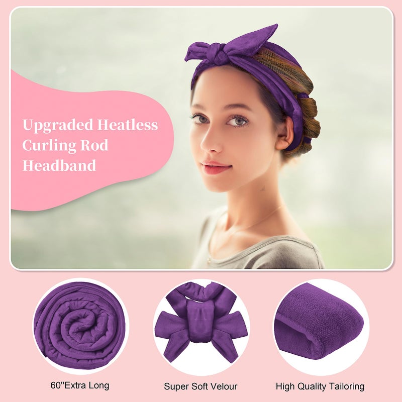 Flylipu Heatless Curling Rod Headband, Upgraded 60' Extra Long Soft Velvet Hair Curlers to Sleep In, No Heat Curls for Most Hair Types, Includes Directions (Purple, 1 Count) - Image 2