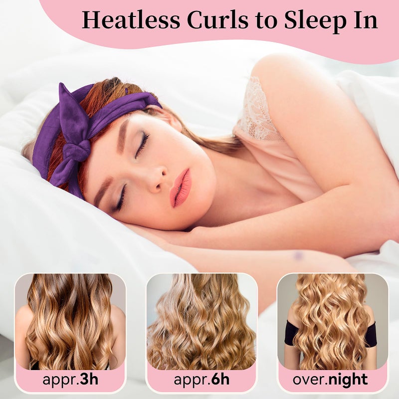 Flylipu Heatless Curling Rod Headband, Upgraded 60' Extra Long Soft Velvet Hair Curlers to Sleep In, No Heat Curls for Most Hair Types, Includes Directions (Purple, 1 Count) - Image 4