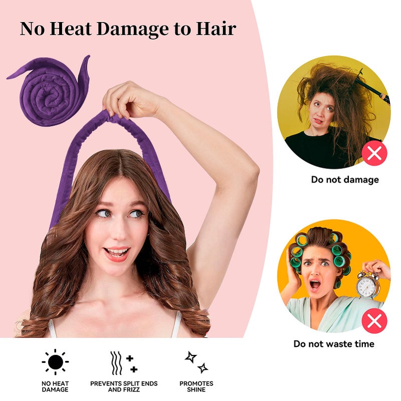 Flylipu Heatless Curling Rod Headband, Upgraded 60' Extra Long Soft Velvet Hair Curlers to Sleep In, No Heat Curls for Most Hair Types, Includes Directions (Purple, 1 Count) - Image 3