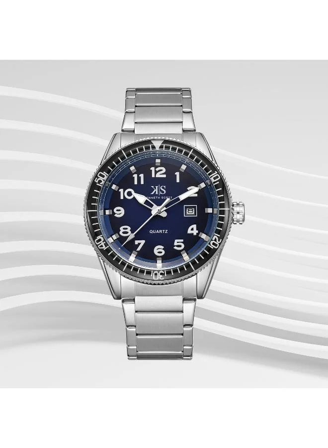 Kenneth Scott Navy Blue Men's Stainless Steel Analog Watch K23028-SBSN - 44x50 mm for Men | Best Price UAE