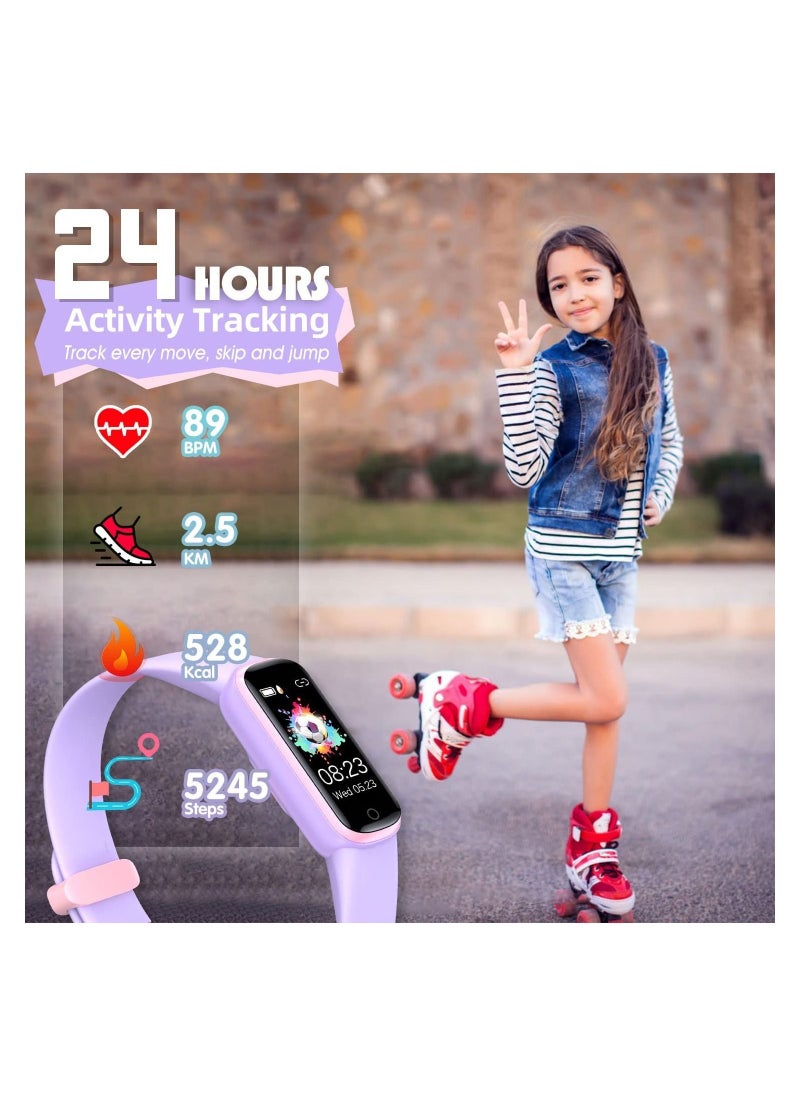 Fitness Tracker with Replacement Band for Kids Girls Boys Teens Age 5-16, Heart Rate Monitor, Activity Tracker, Step Tracker Counter Watch, Alarm Clock, Pedometer, Sleep Monitor