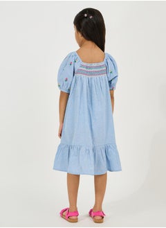 Styli Embroidered Detail A-Line Dress with Puff Sleeve  - Image 4
