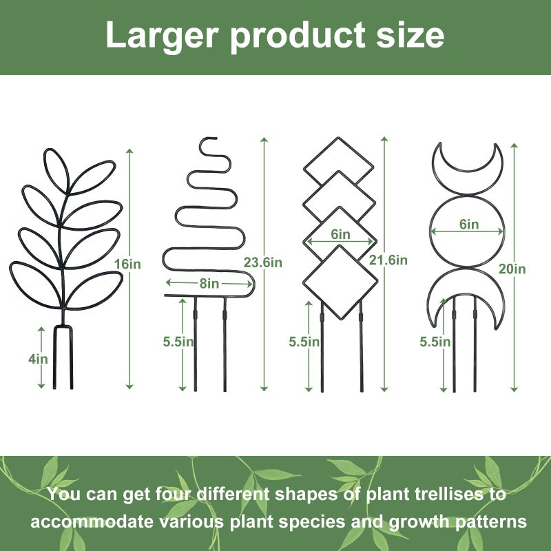 Xeeol Larger 23inch Plant Trellis for Climbing Plants Indoor, Trellis for Potted Plants with Ties, Metal Climbing Plant Support for Houseplant Flower Pothos, 4 Different Panels, Black - Image 5
