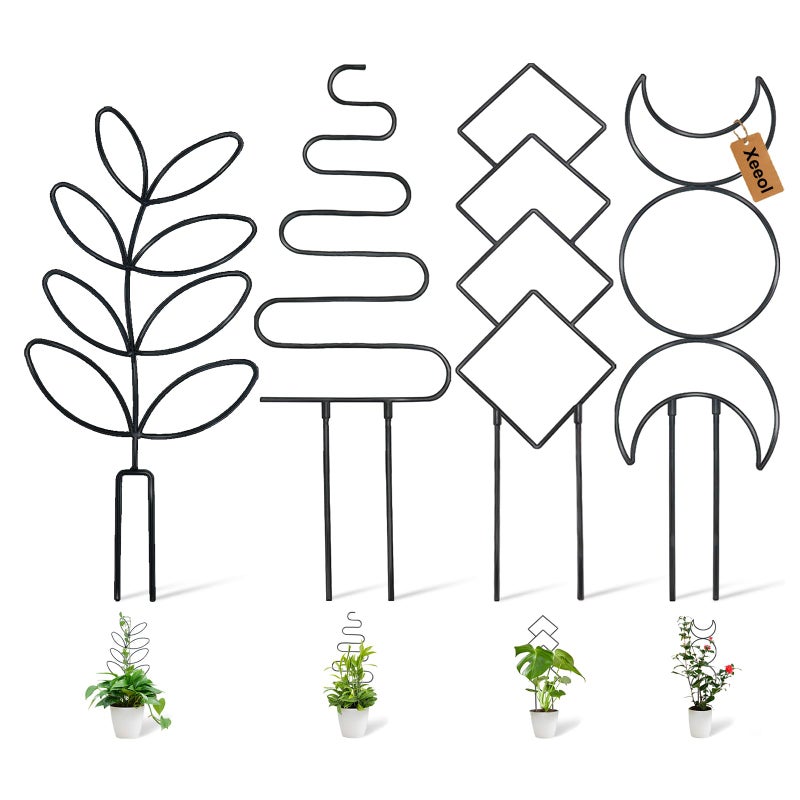 Xeeol Larger 23inch Plant Trellis for Climbing Plants Indoor, Trellis for Potted Plants with Ties, Metal Climbing Plant Support for Houseplant Flower Pothos, 4 Different Panels, Black - Image 1
