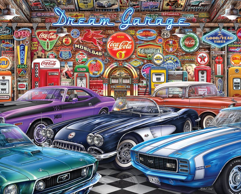 Springbok Dream Garage 1000 Piece Jigsaw Puzzle with classic muscle cars - Image 2