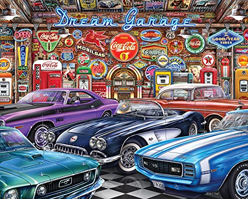 Springbok Dream Garage 1000 Piece Jigsaw Puzzle with classic muscle cars - Image 1