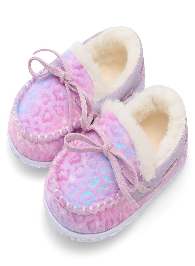 Scurtain Unisex Kids Moccasins - Toddler Slippers for Boys & Girls, Baby House Shoes Hot Pink Size 4 - Image 1