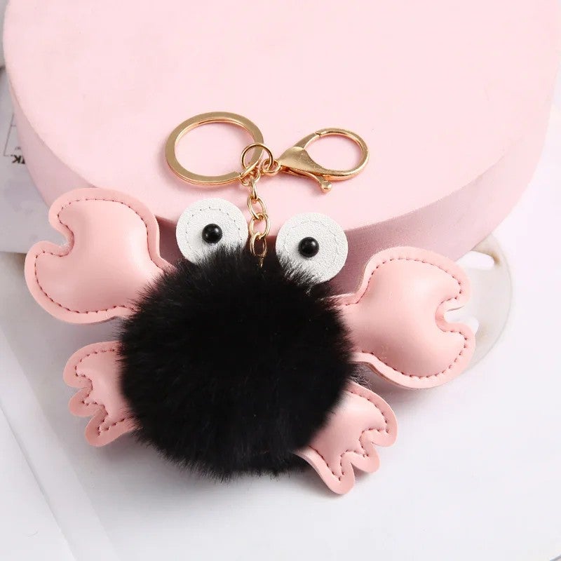 Bluejw Hot Sales Cute Colorful Fluffy Ball Crab Blossom Pom-Pom Bag Pendant Keychain – Soft Fur Plush Stuffed Toy for Girls, Teens & Women - Image 1