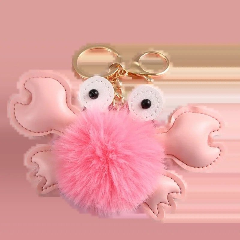 Bluejw Hot Sales Cute Colorful Fluffy Ball Crab Blossom Pom-Pom Bag Pendant Keychain – Soft Fur Plush Stuffed Toy for Girls, Teens & Women - Image 2