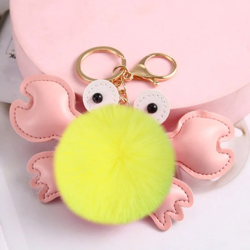 Bluejw Hot Sales Cute Colorful Fluffy Ball Crab Blossom Pom-Pom Bag Pendant Keychain – Soft Fur Plush Stuffed Toy for Girls, Teens & Women - Image 5
