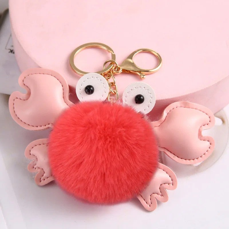 Bluejw Hot Sales Cute Colorful Fluffy Ball Crab Blossom Pom-Pom Bag Pendant Keychain – Soft Fur Plush Stuffed Toy for Girls, Teens & Women - Image 3