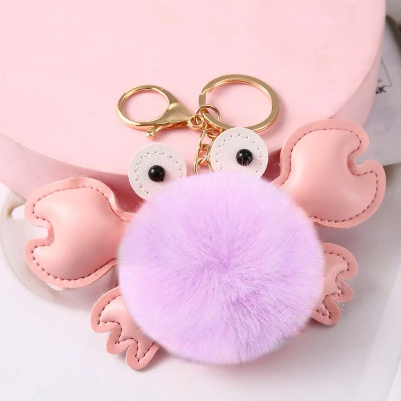 Bluejw Hot Sales Cute Colorful Fluffy Ball Crab Blossom Pom-Pom Bag Pendant Keychain – Soft Fur Plush Stuffed Toy for Girls, Teens & Women - Image 4