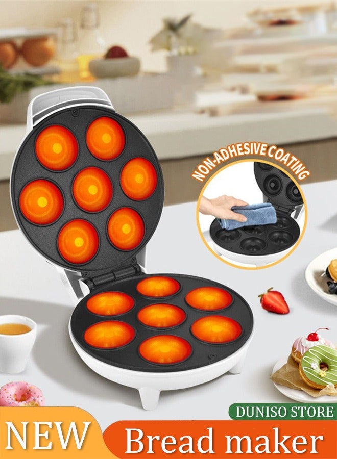 DUNISO صانع الدونات، صانع خبز كهربائي، صانع كعك، صانع وافل بـ 7 فتحات، سطح غير لاصق، تسخين مزدوج الجوانب، 750 واط، مناسب لمطابخ مطاعم الإفطار، 25 * 20 * 10 سم، أبيض - Image 2