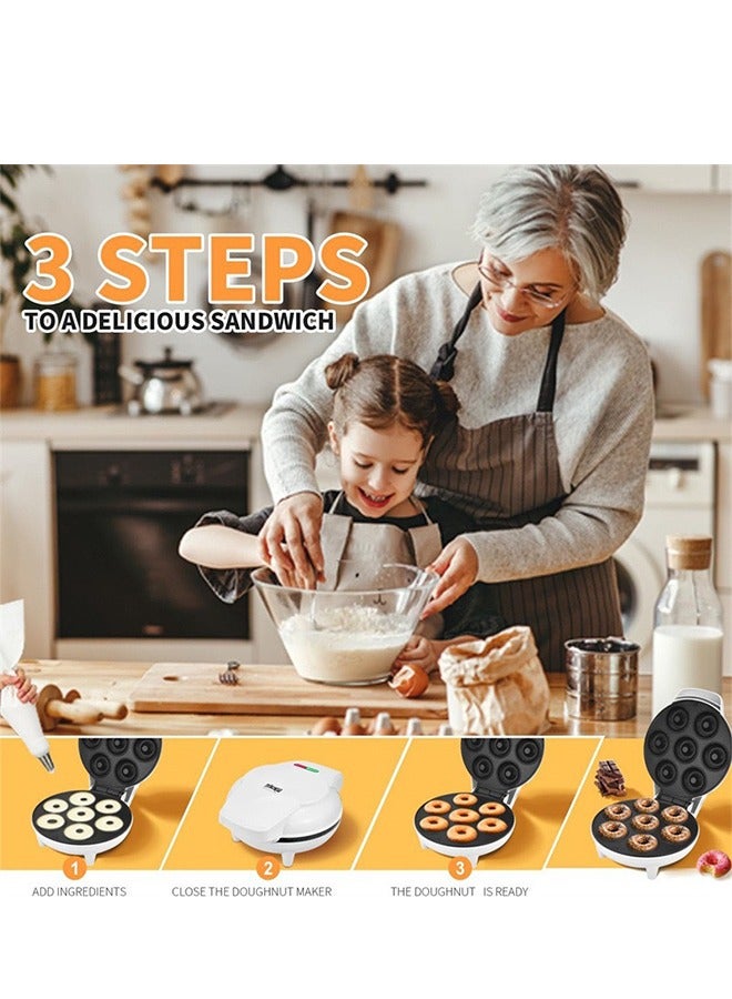 DUNISO صانع الدونات، صانع خبز كهربائي، صانع كعك، صانع وافل بـ 7 فتحات، سطح غير لاصق، تسخين مزدوج الجوانب، 750 واط، مناسب لمطابخ مطاعم الإفطار، 25 * 20 * 10 سم، أبيض - Image 4