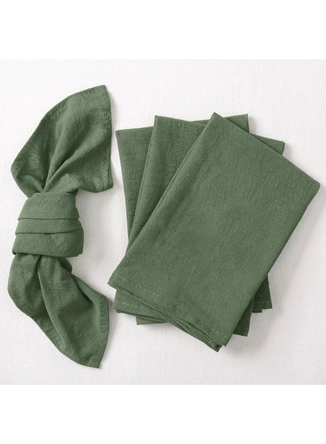 Set of 4 Olive Green Cotton Linen Napkins – Stonewashed Thick Dinner Napkins for Wedding, Party & Daily Use, Machine Washable Fabric Table Napkins - Image 1