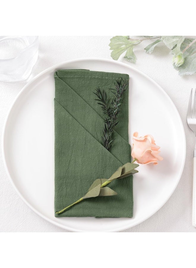 Set of 4 Olive Green Cotton Linen Napkins – Stonewashed Thick Dinner Napkins for Wedding, Party & Daily Use, Machine Washable Fabric Table Napkins - Image 2