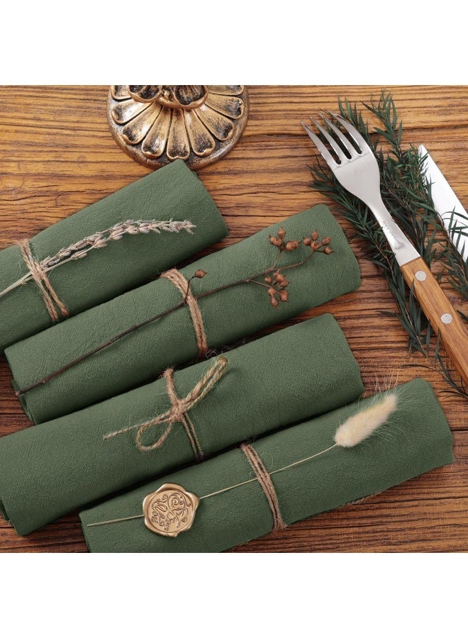Set of 4 Olive Green Cotton Linen Napkins – Stonewashed Thick Dinner Napkins for Wedding, Party & Daily Use, Machine Washable Fabric Table Napkins - Image 4
