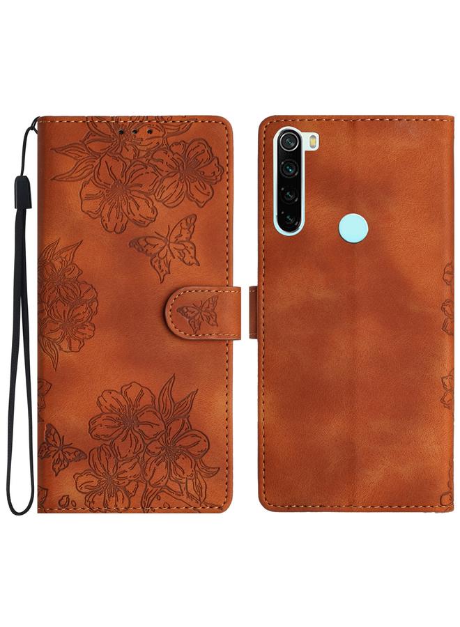 Case For Xiaomi Redmi Note 8T Cherry Blossom Butterfly Skin Feel Embossed PU Phone Case