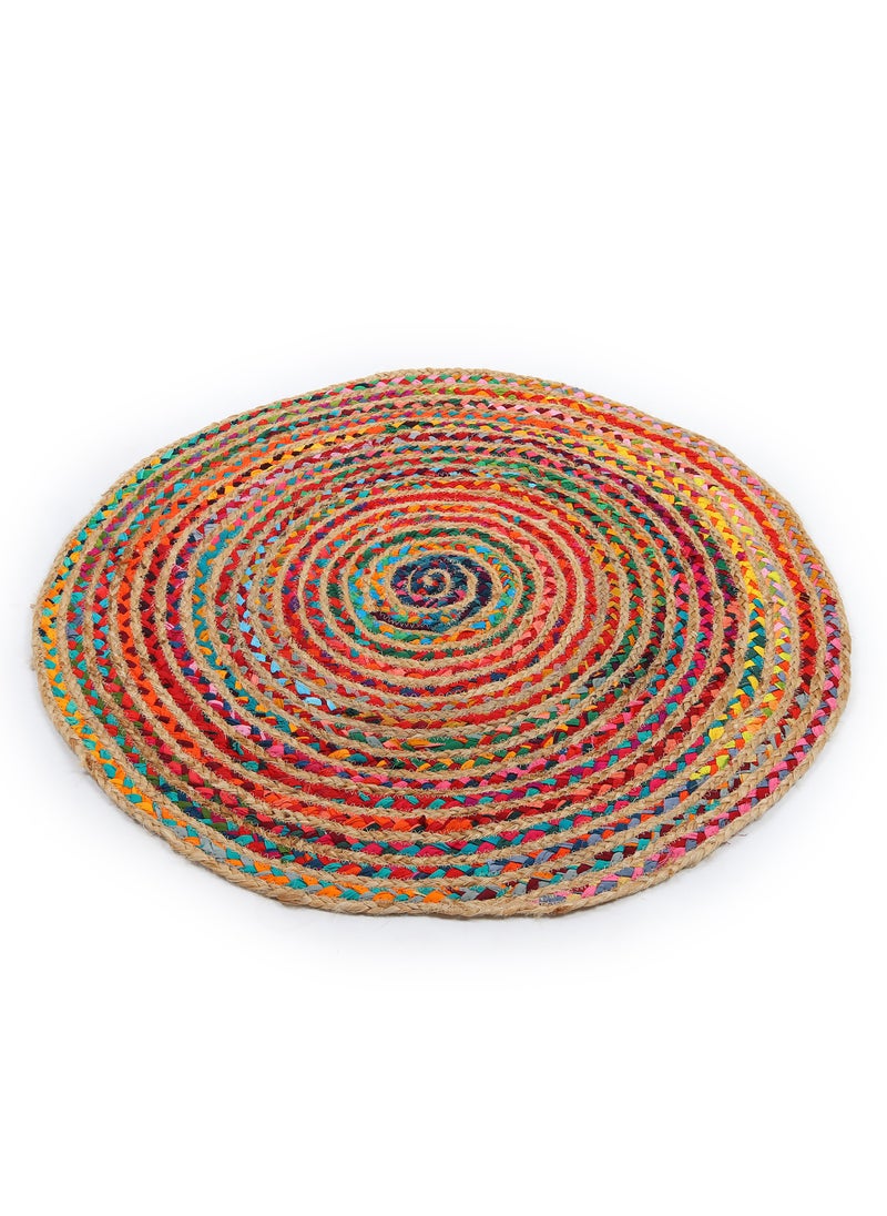 Raymond Jute Braided Boho Area Rug, Natural Hand Woven Jute Rag Rug - Farmhouse Reversible Rug Rustic Cotton Jute Rug Home Décor Vibrant Rag Rugs (152 cm x 152 cm - 5x5 Feet)  - Image 5
